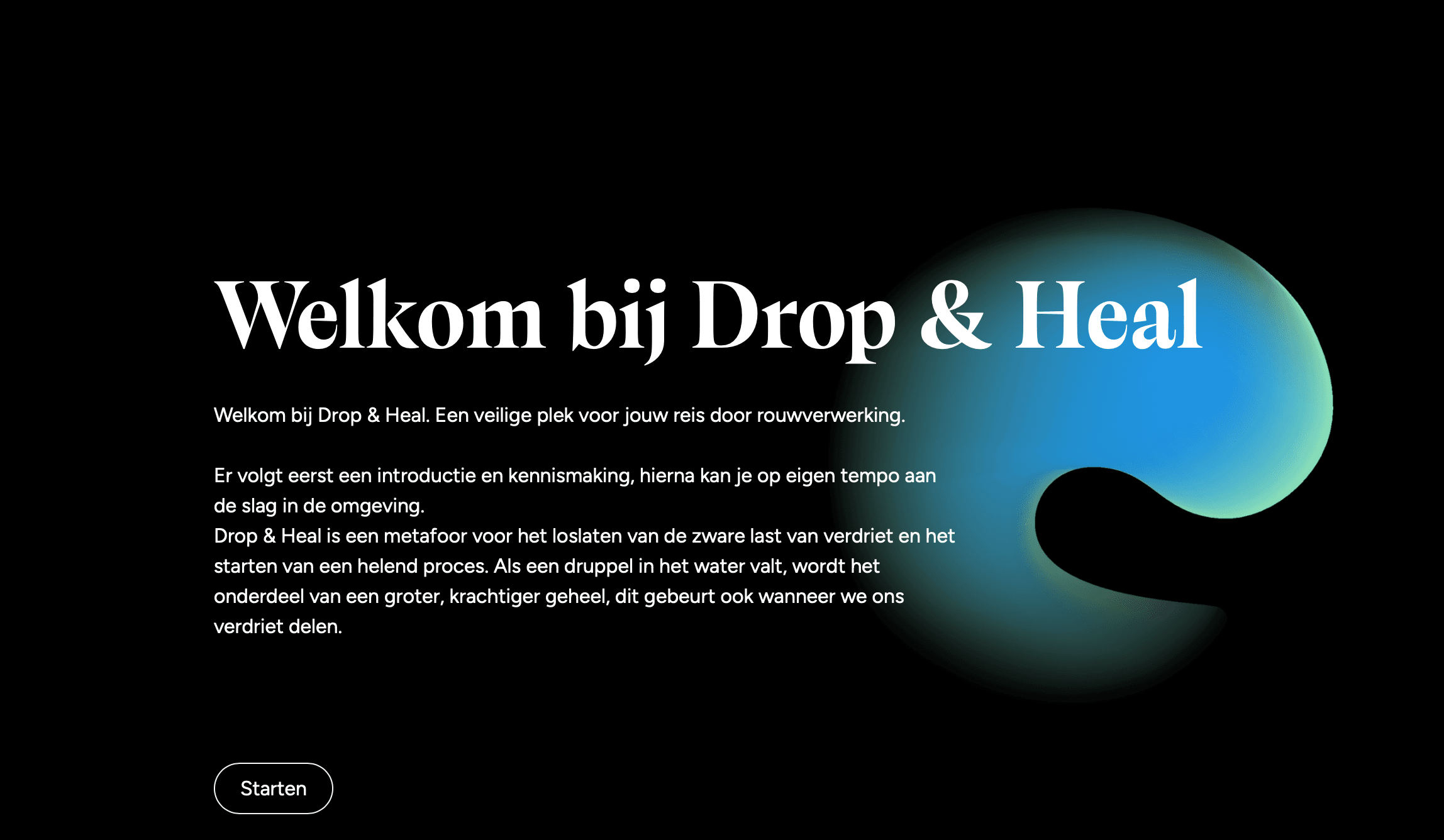Drop and Heal welcome page